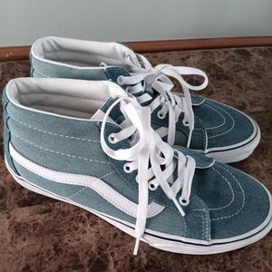 High Top Skate Denim Sneakers with White Side Stripe - Teal